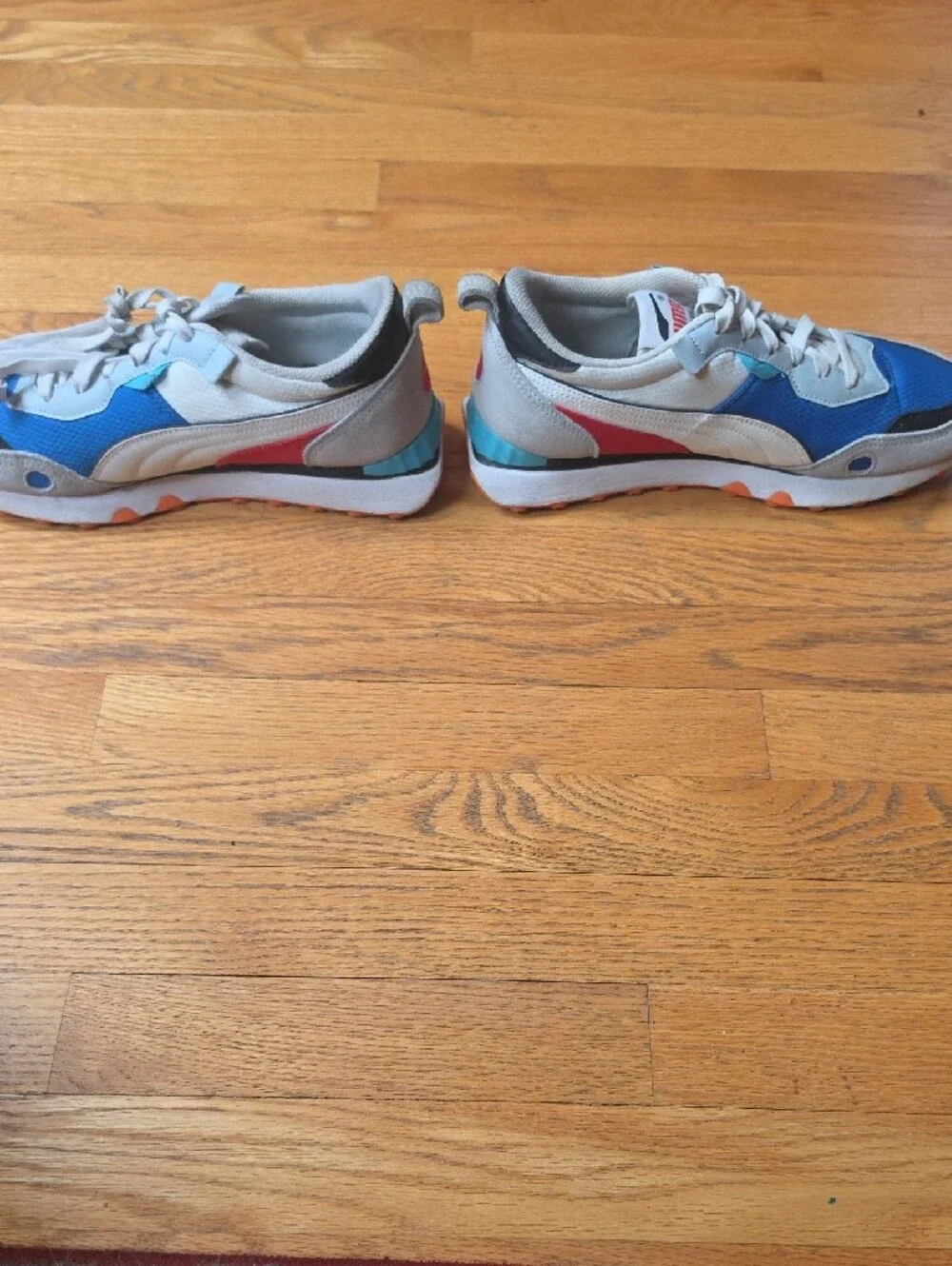 Puma Rider FV Future Blue and Light Gray Athletic Sneakers with Orange Accent